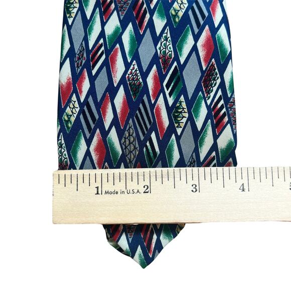 Vintage Robert Talbott Studio Red Blue Geometric 100% Silk Tie 2 Neckties 80s - Picture 6 of 11